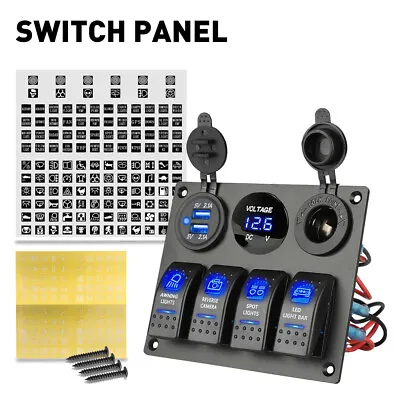 4 Gang Blue Panel Switch LED Voltmeter 12V For Car Marine Cigarette Lighter Plug • $29.99