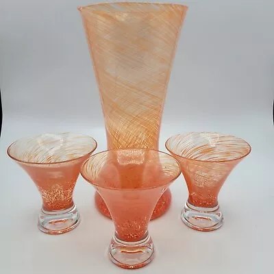 $79.99 • Buy Dansk Orange Swirl MCM Style Pitcher/ Decanter & 3 Martini Cocktail Glasses