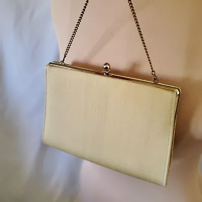 50s 60s Champagne & Gold Mod Clutch Purse Chain Handle Evening Bag • $34.95