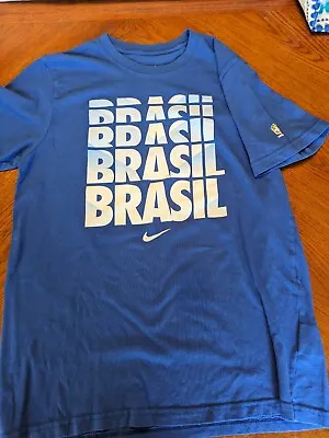 $5 • Buy Nike Brasil Mens T-Shirt Blue Size L Large Slim Fit Futebol CBF Brazil Soccer
