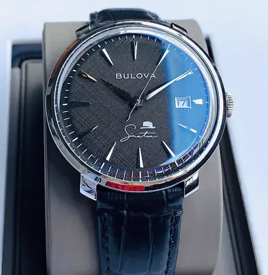 Bulova Frank Sinatra Automatic Sapphire Black Dial Leather Band Watch 96B360 • $549.99