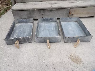 3 VTG Handmade Galvanized Metal Trays Farmhouse Decor Greenhouse Planter Boxes • $39.99