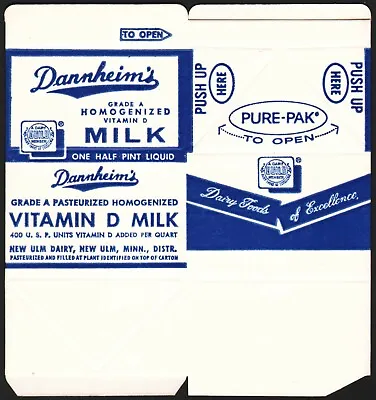 Vintage Box DANNHEIMS Vitamin D Milk Carton New Ulm Dairy Minnesota Unused Nrmt • $5.94