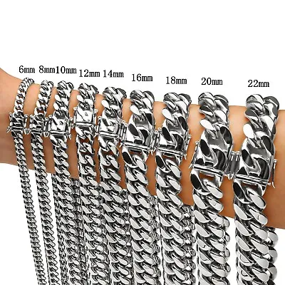 6-22mm Mens Hip Hop Stainless Steel Miami Cuban Link Chain Necklace Silver Color • $68.99