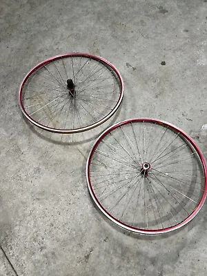 Mavic Helium 700c Clincher Rim Brake Retro Red Anodized Wheelset 9/10/11 • $100