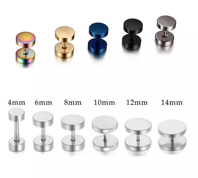 2pcs Round Barbell Stainless Steel Men Women 3-14mm Dumbbell Ear Stud Earrings • $5.95