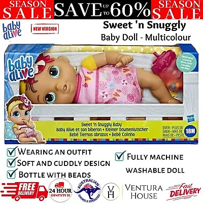 Baby Alive Doll Sweet N' Snuggly Baby Doll W/ Bottle Beads Rattle Soft Plush Toy • $34.37