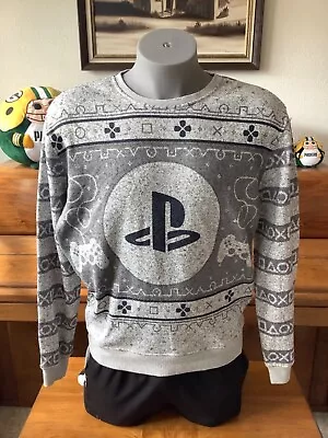 Playstation PS Christmas Holiday Mens Ugly Sweater SWEATSHIRT Size LARGE Gray • $24.99