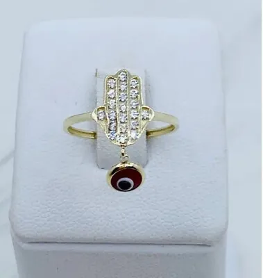 ❤️ 10k Gold Greek Eye Ring Hamsa ❤️ Size 7 ❤️ Anillo En Oro Palma Ojo Griego • £122.62