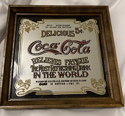 Coca Cola Vintage 70's Mirror Sign Relieves Fatigue Advertise Framed 6 1/2”x6” • $24.98