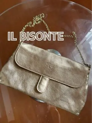 IL BISONTE Shoulder Bag Handbag Chain Clutch Leather Gold 23×12.5×70cm • $129.55