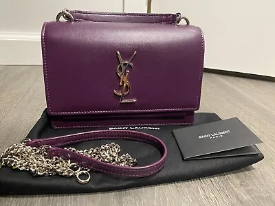 Authentic YSL Saint Laurent Purple Mini Sunset Leather Crossbody Clutch Bag • $2141.41