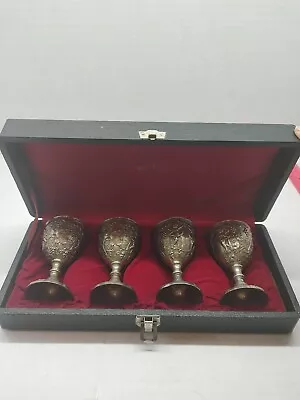 Vintage Corbell & Co Silver-Plated Cordial Mini Goblets ~ Set Of 4 In Hard Case • £28.91