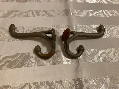 $8 • Buy 2 Vintage Cast Iron Double Acorn Finial Schoolhouse Coat Hat Hooks
