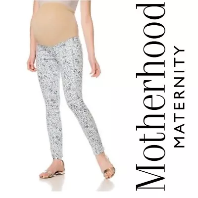 MOTHERHOOD MATERNITY Skinny Pants Womens S White Blue Floral Print High Rise EUC • $22.99
