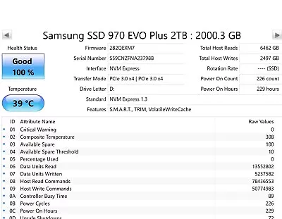 Samsung 970 EVO Plus 2TB M.2 NVME SSD - 100% Healthy Still In Warranty • $269