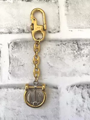 Vtg GUCCI Key Ring Gucci Link Key Chain Anchor Nautical Charm Logo Gold Italy • $125