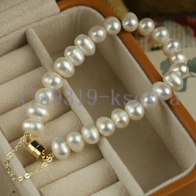 $24.99 • Buy Popular 6-7mm Real Natural Akoya White Pearl Bracelet 14k Gold F Adjustable