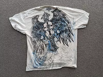 MMA Elite Shirt Mens Large Cross Bird Wings White Gray Blue Short Sleeve  • $33.99