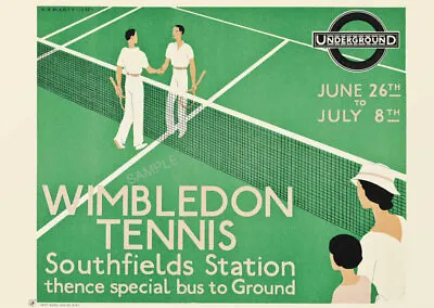 VINTAGE Railway POSTER Wimbledon Tennis Club London Underground Art Deco A3 A4 • £5.99