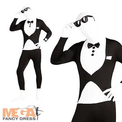 Tuxedo 2nd Skin Lycra Bodysuit Skinz Mens Fancy Dress James Bond Adult Costume • £22.99