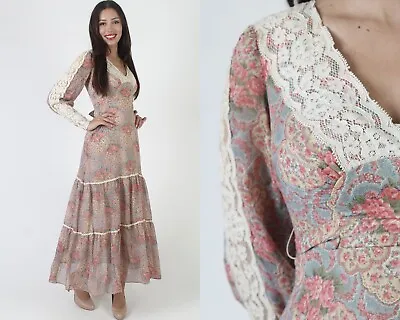 Vtg 70s This Is Yours Of San Francisco Boho Wedding Rose Dress Cottagecore Lace • $89.30