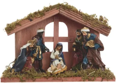 Nativity Set With 6 Polyresin Religious Figures And Wooden Stable 20cm • £24.99