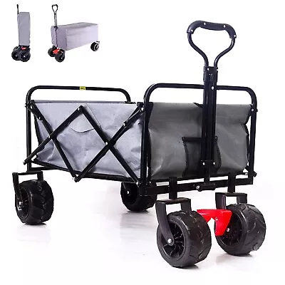 Heavy Duty FOLDING Trolley Beach Camping Festival Cart Inc COVER - 4 Wheel Wagon • £79.95