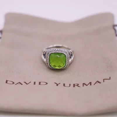 David Yurman Sterling Silver 11mm Albion Ring With Peridot & Diamonds Size 7.5 • $380