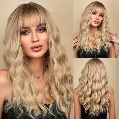 ELEMENT Long Ombre BLonde FUll Hair Wigs With Bangs Women's Wavy Cosplay Wigs • $18.89