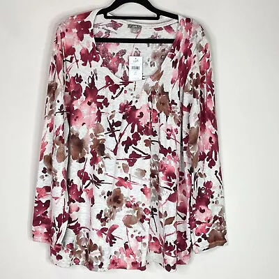 New J. Jill Silk Cotton Cashmere Floral Sweater Women's Size Large Petite • $45