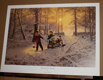 Through The Woods By Mark Keathley Winter Snow Sleigh Children Dogs LE COA  • $130