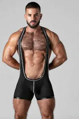Locker Gear Mens Breathable Mesh Singlet With Leatherette Panels Gay Interest • £56.50