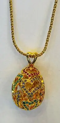 $1.25 • Buy Joan Rivers Open Hearts “faberge Egg” Rhinestone Crystals Necklace Pendant Nr