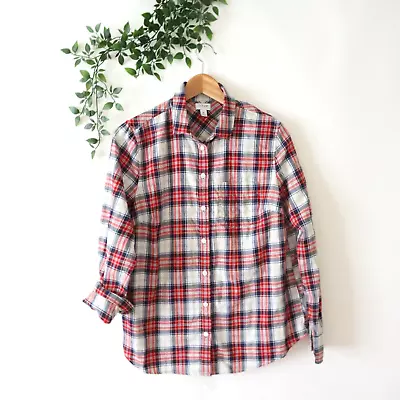 J.Crew Red Blue Plaid Flannel Shirt In Boy Fit Top Size Medium • $12.98