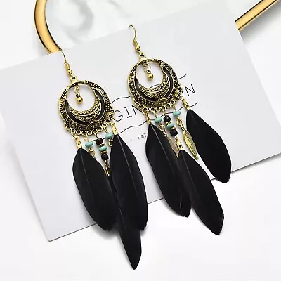 Fashion Women Jewelry Boho Tassel Earrings Beads Feather Moon Style Stud Hook • $5.99