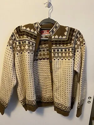 Vtg Norway Viking Knit Cardigan Sweater Soft White / Browns.  Womens Size Large • $32.99