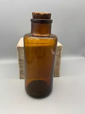 Vintage Brown Glass Apothecary Bottle With Cork 9 Inch • $14