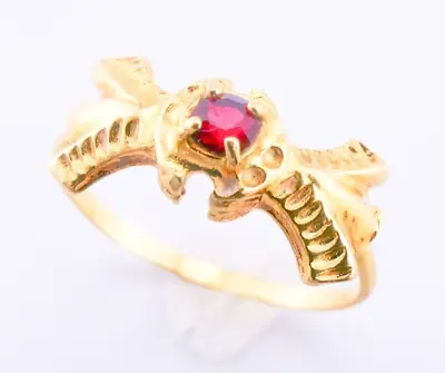 18K 750 Yellow Gold Italy Red Garnet Ring Size 5.75 Solid 1.98 Grams Vintage  • £237.96