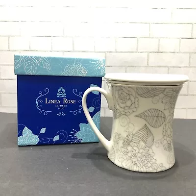 Teavana Linea Rose Infuser Mug 10oz White Gray 3 Pc Set Gift NEW In Box • $9.99