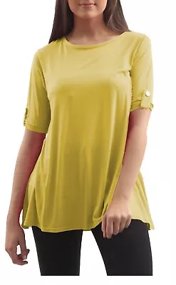 Ladies Short Turn Up Sleeves Button Top Flared Long Tops Plus • £8.99