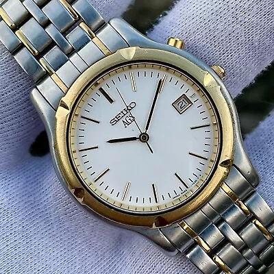 Vintage Seiko AGS Kinetic Two Tone Men's Watch 5M22-7A90 • $150