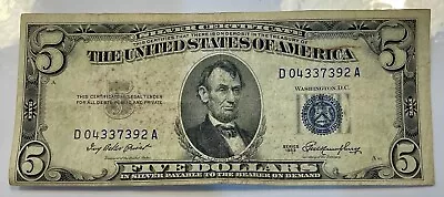 1953 $5 Five Dollar BLUE SEAL Silver Certificate Banknote Currency • $7.99