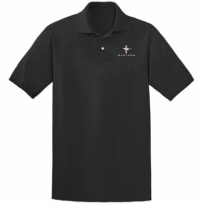 Golf Polo Shirt - Mustang Tri-Bar Logo In Black * Ships Worldwide & FREE To USA! • $57.33