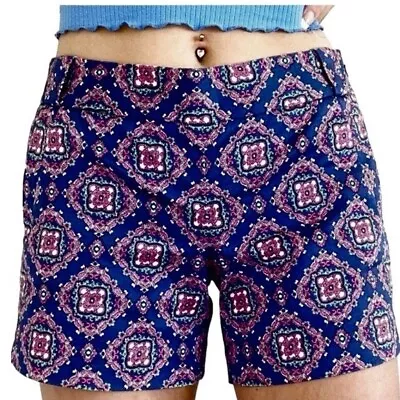 J. Crew Stretch Cotton Medallion Print Chino Shorts Blue  Size 6 • $12