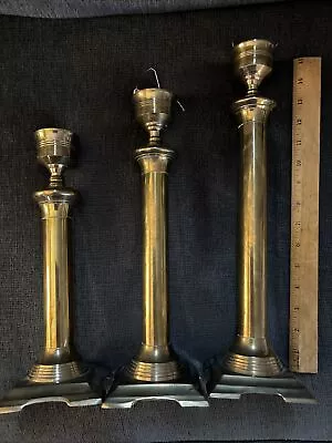 Vintage Made In India Brass Candlesticks Holders Set Of 3 Church Altar Tall • $39.99