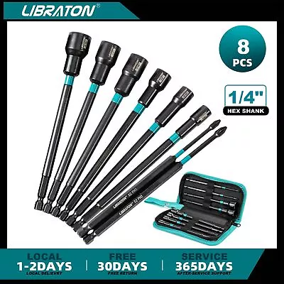 Libraton 8PCS 6in Long Magnetic Nut Driver Set 1/4 Hex Shank SAE Power Drill Bit • $24.67