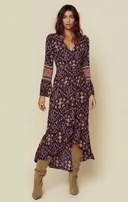 $129 • Buy TIGERLILY Zareen Black Floral Print Long Sleeve Midi Wrap Dress Sz 8 Fits 6