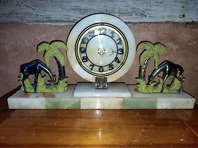 Art Deco Marble Giraffe Palm Trim Fireplace Trim Pendulum • $298.76