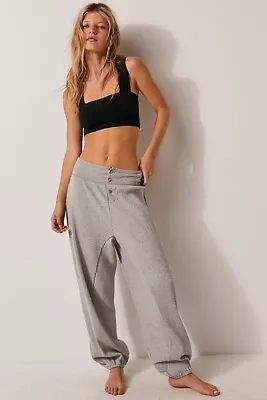 Free People Most Wanted Slouchy Tapered Lounge Joggers Grey Small RRP $78 • $37.29